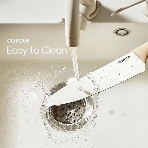 CAROTE 12PCS Knife set with Blade Guards,Granite Nonstick Ceramic Coating,Stainless Steel blade, Wood Grain Handle, Essential knife set,White thumbnail 6