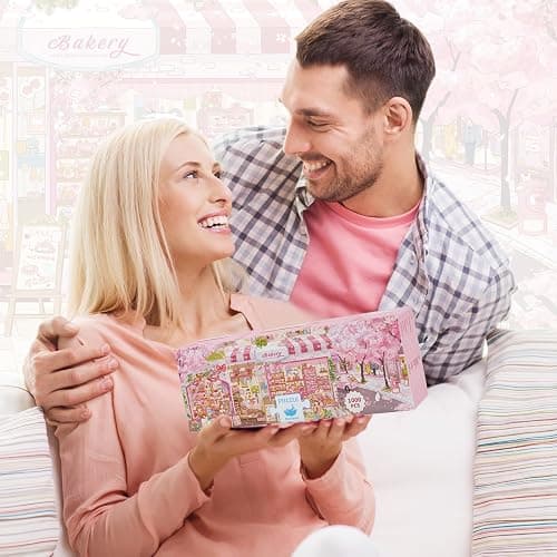 MOMIBOOK 1000 Piece Puzzle for Adults Jigsaw Puzzles of Streets Full of Cherry Blossoms, Painting Image Flower Street Difficult Challenging Hard Impossible Puzzle Unique Christmas Birthday Gifts thumbnail 9