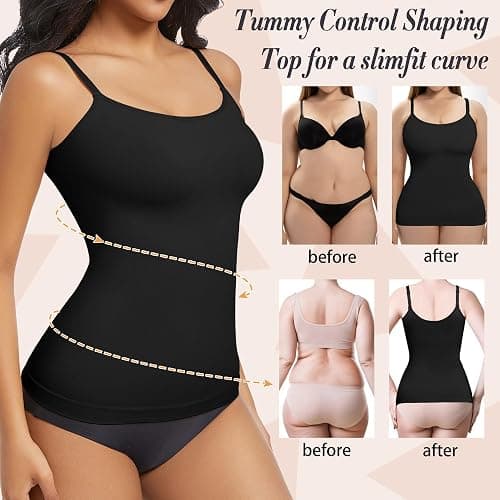 ONEW Compressions Camisole Top for Women Tummy Control Shapewear Top Waist Trainer Shaping Cami Vest with Spaghetti Straps thumbnail 3