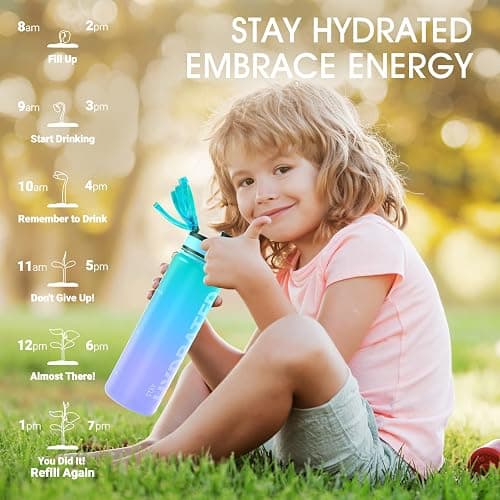 Sahara Sailor Water Bottle, 32/25/17oz Durable and Leakproof Water Bottles Motivational with Time Marker, Tritan, BPA Free, Wide Mouth with Easy Clean Brush for Gym, Travel, School, Office (1 Bottle) thumbnail 6