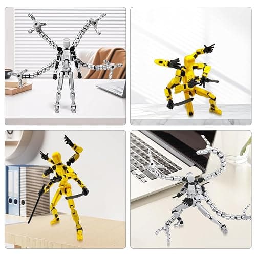 T13 3D Action Figure Set (Assembly Completed) 2 Pcs, 3D Printed Multi-Jointed, Titan 13 Action Figures, Multi-Articular Lucky Mobile Robot Nova,Desktop Decorations for Game Lovers Toys (Sliver Gold) thumbnail 6
