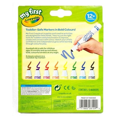 CRAYOLA MyFirst Washable Markers - Assorted Colours (Pack of 8) | Easy-Grip Markers Ideal for Toddlers Hands | Ideal for Kids Aged 12+ Months thumbnail 3