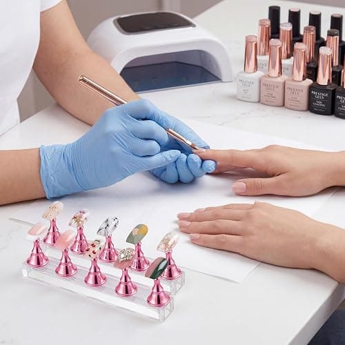 Difenni Nail Stands Acrylic Nail Art,Press on Nail Stand Magnetic Nail Tips Practice Holder 54 Pcs Reusable Adhesive Putty for DIY Painting(Pink thumbnail 4