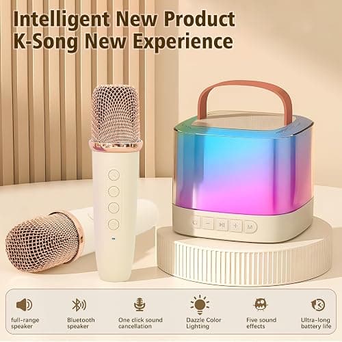Karaoke Machine for Kids,Portable Bluetooth Speaker with Wireless Microphone for Illusionary Flowing Light,Karaoke Toys Gifts for Girls & Boys Ages 4-12 +Year Old Birthday Party thumbnail 4