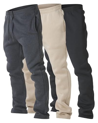 Ultra Performance 3 Pack Mens Fleece Wide Leg Sweatpants with Pockets, Open Bottom Workout Sweatpants for Men - Image 1