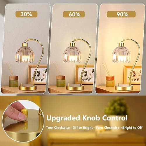 ILLMTW Small Table Lamp Set of 2,Gold Bedside Lamps Dimmable Boho Bedroom Lamp with Glass Tulip Flower Amber Lamp Shade,Vintage Mid Century Modern Mini Nightstand Lamp for Bedroom Living Room thumbnail 2