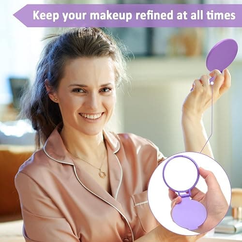 Windspeed 12P Mini Folding Mirror Round Compact Mini Handheld Makeup Mirror | 2.4in Small Size, Multi-Colors, Portable for Pocket Small Purse Storage, Nice Beauty Tools for Women Girls Travel Daily Use thumbnail 6