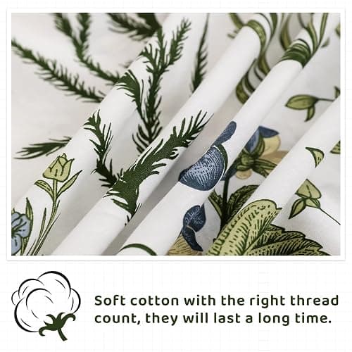 QSH 100% Cotton Sheets for King Size Bed, Yellow Flowers Plant Pattern Botanical Luxury Cotton Printed Floral Bedding King Size Sheet with Deep Pockets 17" Soft and Breathable 4pcs thumbnail 7