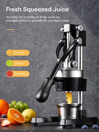 FOHERE FOHERE Orange Juicer Squeezer, Citrus Lemon Juice Press, Cast Iron Manual Juicer Hand Press for Grapefruit Pomegranate, Orange, Lemonade, Commercial Manual Citrus Juicer, Easy to Clean (BLACK) thumbnail 5