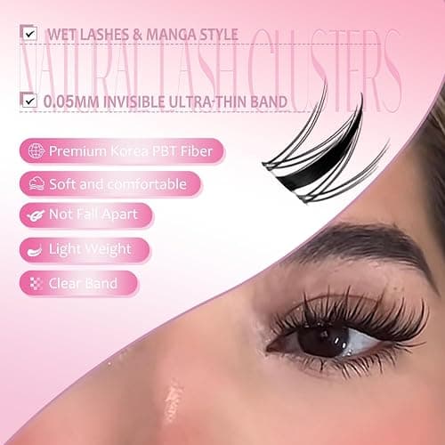 Fairy Lash Clusters Manga Cluster Eyelash Whybraw Anime Lash Clusters | Spiky Eyelashes Extensions Natural Look C-Curl Individual Wispy 8-18MM 140pcs Wet-Look Eye Lash Ultra-Thin Clear Lash Band thumbnail 3