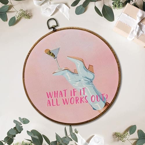 JUIOEIU What If It All Works Out Wall Art, Inspirational Western Cowgirl Round Wall Decor, Pink Western Cowgirl Wall Art Hanging Decorations for Girly Room Bedroom Dorm Home Décor Accents Decor, 10x10in thumbnail 3