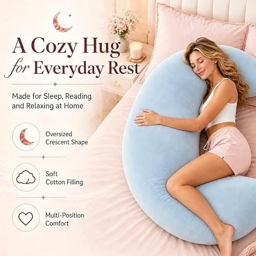 GueYi Oversized Moon Body Pillow, C-Shaped Cooling Moon Pillow (Blue) | Moon Design, 70.9 in Oversized, Body Support, Sleep Pillow, Unique Shape thumbnail 5