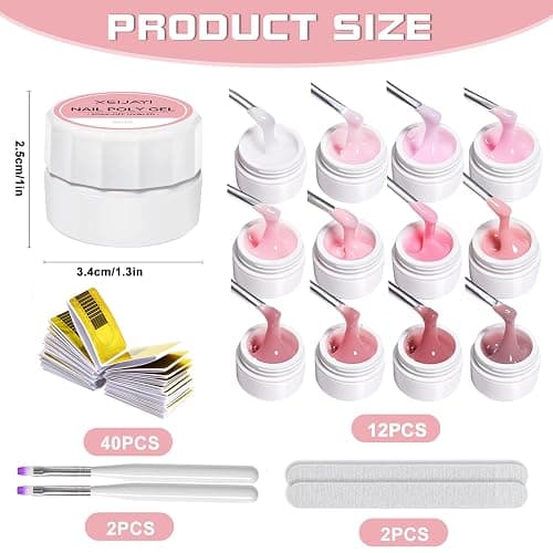 Builder Gel für Nägel 12 Farben, Aufbaugel für Gelnägel Rosa, UV Nagelgel Set zur Nagelverlängerung Modellage Nail Art Base Verstärkung, Nagellack für Nägel Selber Machen thumbnail 2