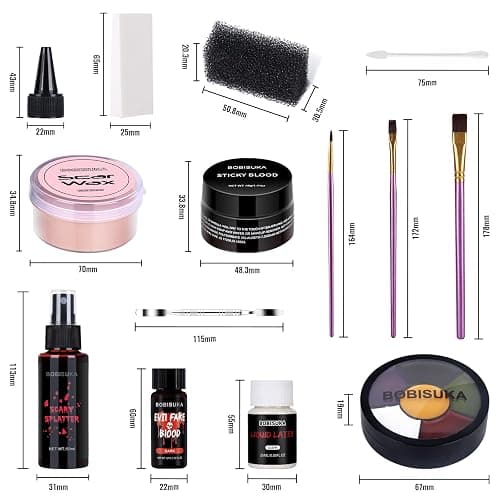 Special Effects SFX Halloween Makeup Kit - Bruise Makeup Face Body Painting Palette, Scar Wax, Liquid Latex, Fake Blood Splatter Spray, Coagulated Blood Gel, Stipple Sponges, Cotton Swab thumbnail 7