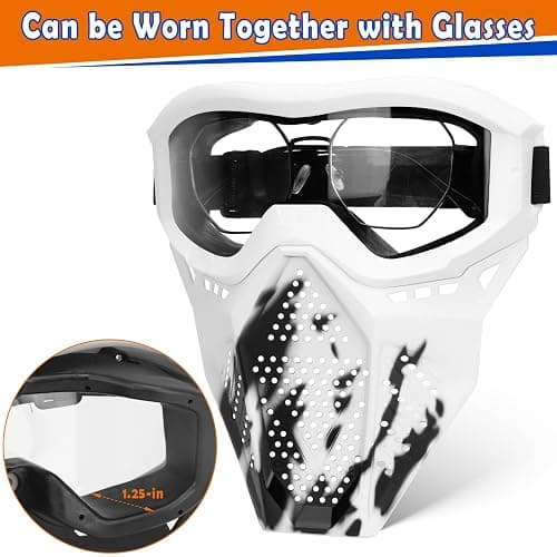 POKONBOY Upgraded 2 Pack Tactical Mask, Mask with Goggles Compatible with Nerf Rival, Apollo, Zeus, Khaos, Atlas, Artemis and N-Strike Elite Blasters (White & Black) thumbnail 4