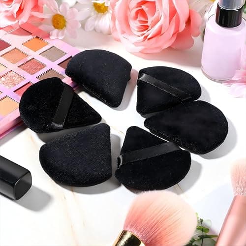 Meanplan 100 Pcs Powder Puff Face Soft Makeup Sponge Triangle Powder Puffs for Loose Velour Cosmetic Foundation Wet Dry Sponge Makeup Tools(Black) thumbnail 6