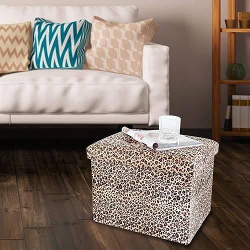 ALASDO Ottoman Storage Ottoman Footrest Stool Foldable Foot Rest Footstool Bench for Living Room 17x13x13inches Leopard Print thumbnail 7