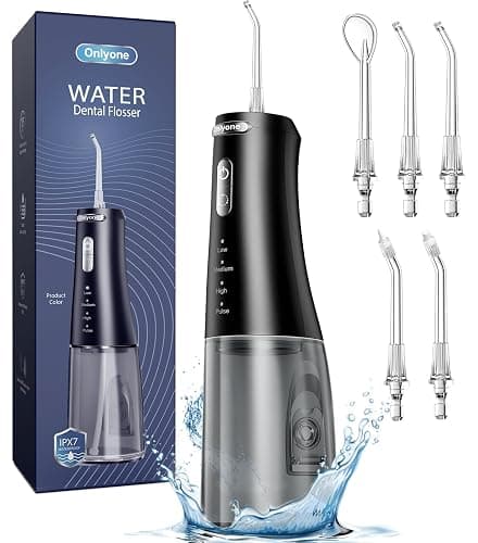 Onlyone Water Dental Flosser Pick for Teeth, 300ML Portable Oral Irrigator, Rechargeable Travel Irrigation Cleaner, Professional Electric Flossing Machine Power Flossers & Irrigator Accessories - Black - Image 1