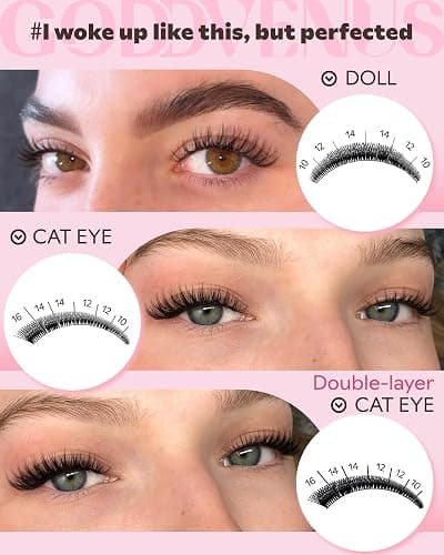 Goddvenus Lash Clusters Kit Wispy Cluster Eyelash Extensions Kit Natural DIY Lash Extension Kit 10-16mm Eyelashes Clusters 180pcs C Curl Individual Lashes Cluster Eyelash (No Tweezers) thumbnail 3
