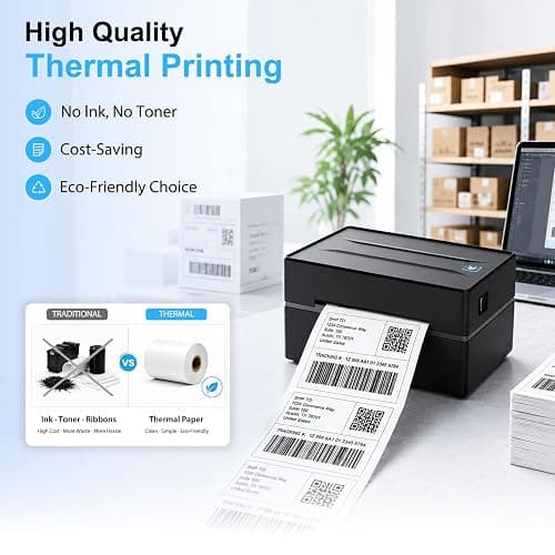 Thermal Shipping Label Printer 4x6 Bluetooth Label Maker for Small Business | Wireless Mailing Shipping Printer for USPS UPS Amazon Shopify Etsy - Compatible with iPhone Android Windows & Mac (Black) thumbnail 2