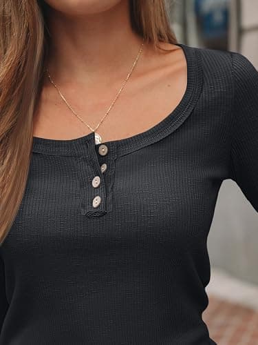 Kissfix Long Sleeve Shirts for Women Fall Winter Henley Tops Business Casual Ribbed Blouses Fashion Trendy Outfits 2025 thumbnail 6