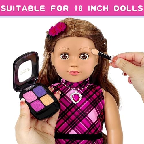 American 18 Inch Dolls Makeup Accessories and Clothes,Fashion Dress Tote Bag for 18" Doll Include Outfits Shoes Cosmetic Toys Stuff Gift for Baby Girl (No Doll) thumbnail 7