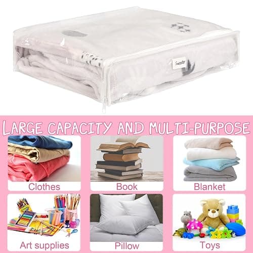 10 Pieces Clear Zippered Storage Bags Plastic Blankets Storage Bags with Zipper and Label Clothing Organizer for Sweater Bed Sheet Quilt Clothes Pillow (15.8 x 14.4 x 4 Inch) thumbnail 6