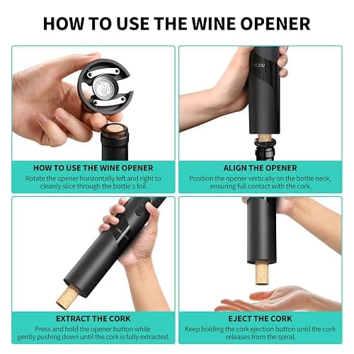CIRCLE JOY Rechargeable Wine Opener Electric Wine Bottle Opener 7-in-1 Wine Gift Set with Electric Vacuum Pump, Charging Station, Foil Cutter, Wine Aerator Pourer and 2 Wine Stoppers thumbnail 5