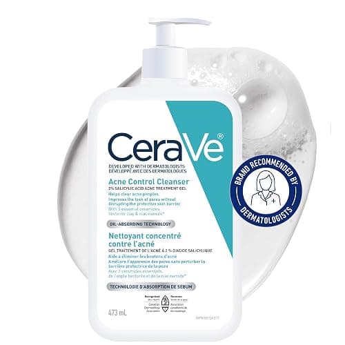 CeraVe Acne Face Wash, 2% Salicylic Acid Cleanser with Purifying Clay & Niacinamide for Oily Skin and Blackheads, Fragrance-Free, Paraben-Free & Non-Comedogenic, 473 mL - Image 1