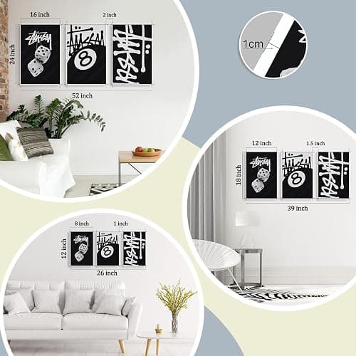 Trendy 8 Ball Black And White Wall Art Minimalist Dice Poster Y2k Urban Pop Canvas Print Set Of 3 Teen Room Dorm Wall Decor For Bedroom Living Room Office 8X12 in Unframed thumbnail 7