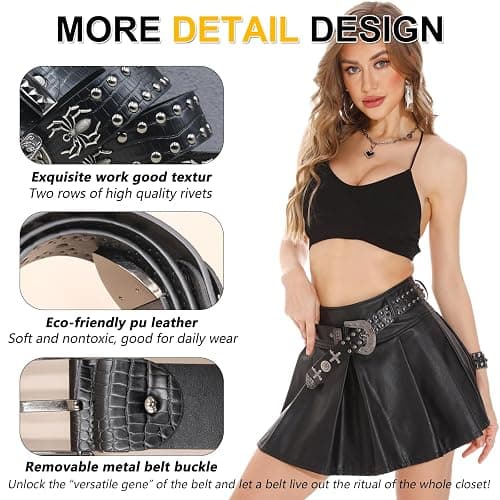 EVERBLTING Black Western Cowboy Belt for Men Women Western Cowboy Cowgirl Y2k Studded Belt Western Punk Studded Belts thumbnail 4