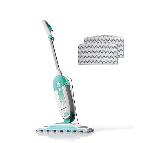 Shark Steam Mop with 2 Machine Washable Dirt Grip Pads, Removable Water Tank, Lightweight, Steam Cleaner for sealed Hard Floors, Marble, Stone, Hardwood, Tile, Laminate, White/Seafoam, S1000 - Image 1