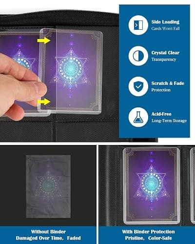 WisOffice Top Loader Binder 4 Pocket for 144 Toploaders with Zipper Closure | Fits 3" x 4'' Rigid Card, Premium PU Leather, Side Loading, Ringless 2x2 Card Binder for MTG/TCG/Sports/Games, Gift, Black thumbnail 7