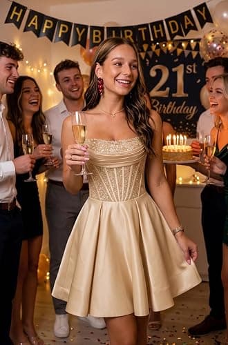 Promworld Sparkly Sequin Homecoming Dress for Teens 2026 Spaghetti Straps Satin Cocktail Party Gown Scoop Neck Mini Gown thumbnail 2