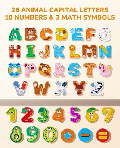 JoyCat Wooden Thick Alphabet Magnets for Toddlers Fridge Large Size Cute Animal Colorful ABC Magnetic Letters 26 Uppercase Letters 0-9 Numbers Toy Set for Kids Toddlers Preschool Learning Spelling thumbnail 4