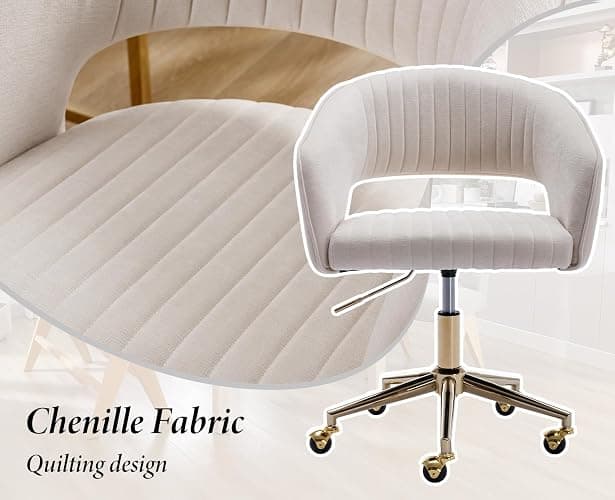 Ya-Home Chenille Home Office Chair Modern Swivel Vanity Chair with Height Adjustable for Adults Teens Bedroom, Beige thumbnail 3