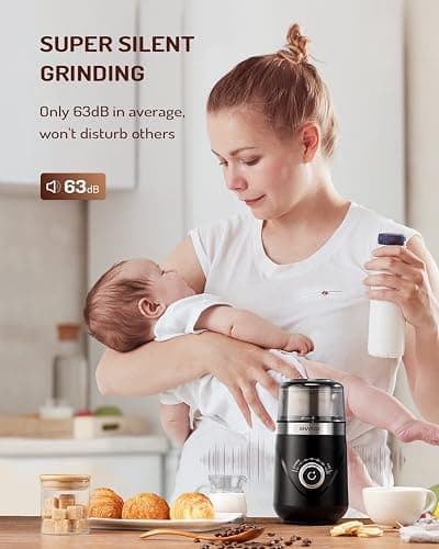 SHARDOR Electric Super Silent Blade Coffee Grinder, Timed Grind Control Rotary Knob, Adjustable Coarse to Fine for Coffee Beans, Spices & Herbs, with 1 Removable Stainless Steel Bowl, Black - Black - 1 Bowl thumbnail 2
