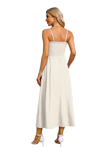 OFEEFAN Womens Spaghetti Strap Maxi Dresses Smocked with Pockets 2026 Summer Spring Casual Boho Beach Long Sundresses thumbnail 5