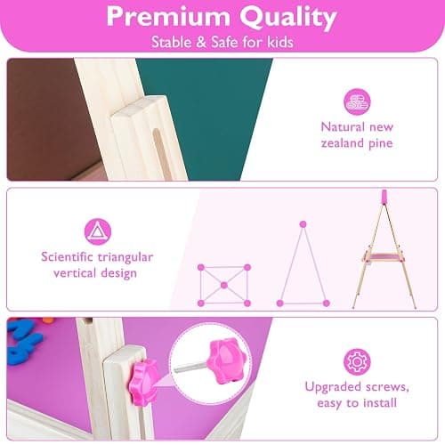Doselie Easel for Kids,Adjustable Wooden Kids Art Easel with Paper Roll,Double-Sided Magnetic Toddler Easels,Dry Erase Whiteboard and Chalk Board,Toys for 3 4 5 6 7 8 9 10 Year Old Girl Boy Gift thumbnail 6