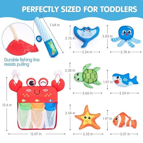 hahaland Bath Toys for Toddlers 1-3, Montessori Fishing Bath Toy Set, Soft Bathtub Fishing Game with 6 Colorful Ocean Animals & Fishing Pole, 1 2 Year Old Baby Water Pool Toys with Suction Storage Bag thumbnail 2
