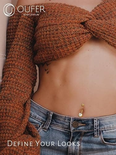 OUFER Gold Belly Button Rings, 316L Surgical Steel Belly Button Piercing, Internally Threaded Belly Rings, 14G Belly Piercing Jewelry, Long Belly Button Rings, Navel Rings for Women Men thumbnail 7