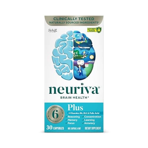 NEURIVA Plus Brain Supplements for Memory and Focus, Clinically Tested Nootropics Neurofactor and Phosphatidylserine, with Vitamin B12, Vitamin B6 and Folic Acid, 30 Count Capsules | Brian Supplements for Memory and Focus, Phosphatidylserine, Vitamin B12, Vitamin B6, Neurofactor, Decaffeinated Nootropic thumbnail 16