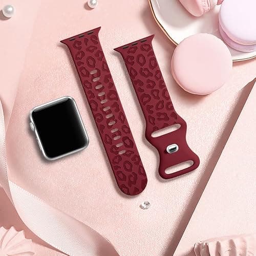 CreateGreat Engraved Bands Compatible with Apple Watch Band 40mm 41mm 38mm 42mm 44mm 45mm 46mm 49mm, Leopard Pattern Soft Silicone Strap Compatible with iWatch Series 10 9 8 7 6 5 4 3 2 1 SE Ultra thumbnail 5