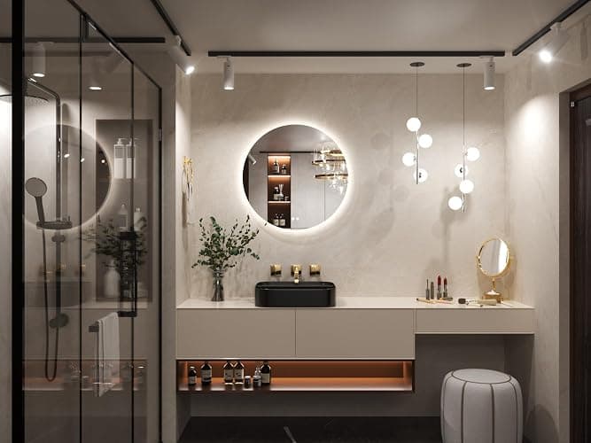 Keonjinn Badspiegel mit Beleuchtung Rund 70cm, Badezimmerspiegel mit Beschlagfrei Touch Schalter Speicherfunktion 3 Lichtfarben Dimmbarer LED Bad Spiegel Ohne Rahmen Badezimmer Wandspiegel thumbnail 9