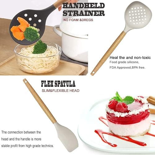 Kitchen Utensils Set- 35 PCs Cooking Utensils with Grater,Tongs, Spoon Spatula &Turner Made of Heat Resistant Food Grade Silicone and Wooden Handles Kitchen Gadgets Tools Set for Nonstick Cookware thumbnail 6