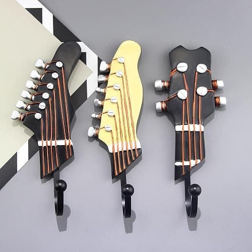 KUNGYO Vintage Guitar Shaped Decorative Hooks Rack Hangers for Hanging Clothes Coats Towels Keys Hats Metal Resin Hooks Wall Mounted Heavy Duty (3-Pack) (Guitar Hook-A) thumbnail 4