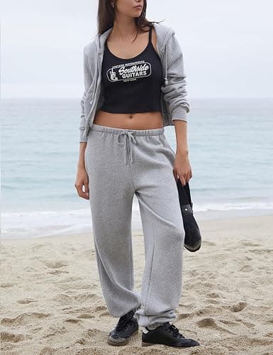 Ugerlov Women's Low Rise Fleece Lined Baagy Sweatpants 2026 Trendy Drawstring Lounge Casual Sweat Pants with Pockets thumbnail 5