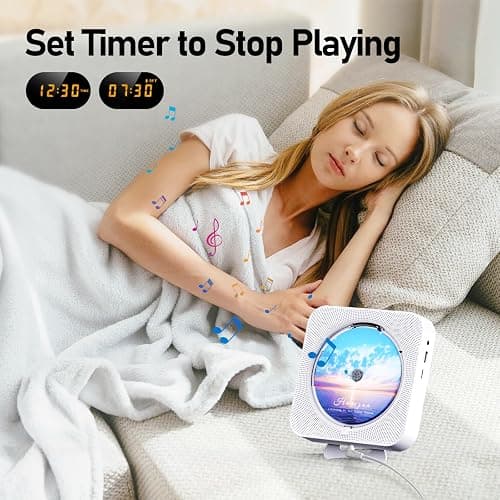 MICOCIOUS Bluetooth Portable Home CD Music Player with Remote Control, Timer, Built-in Speakers and LED Display - FM Radio Boombox (White) thumbnail 7