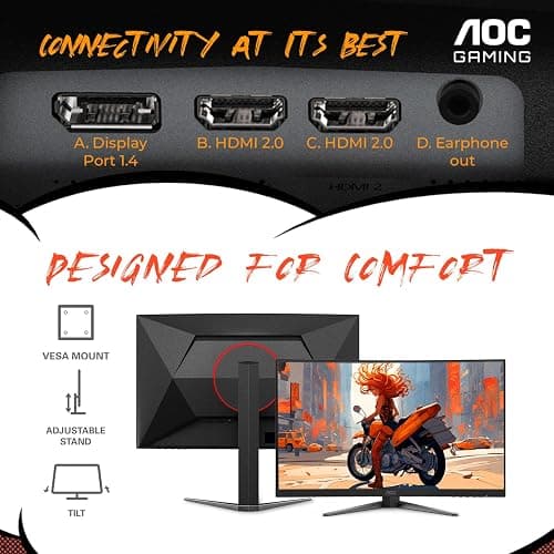 AOC C27G4ZH 27" Curved Frameless Ultra-Fast Gaming Monitor, FHD 1080p, 0.3ms HDMI 240Hz/DP 280Hz, 1500R, AMD FreeSync, HDR, Height Adjustable, 3-Year Zero Dead Pixel Guarantee thumbnail 6