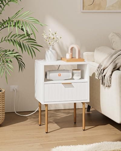 Aienvey Nightstand with Charging Station, Small Side Table, Modern Night Stand with Drawers, Bedside Table for Bedroom, Living Room End Table (White) - Image 1